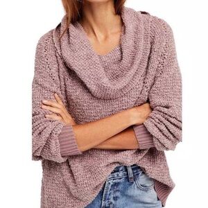 Free People Mauve Cowl Neck Sweater with Relaxed Fit Cotton Blend‎ Size S/P